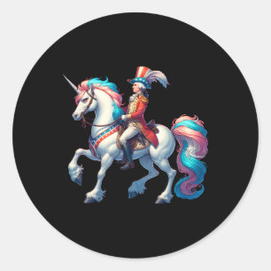 Adesivo Redondo George Washington Dirigindo Um Unicórnio 4 De Julh