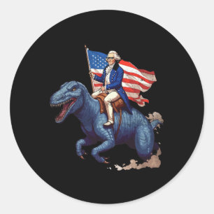 Adesivo Redondo George Washington Engraçado Montando Um Tyrannosau