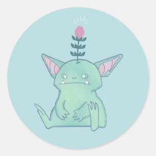 Adesivo Redondo Gerald o Goblin Cria Fantasia Mal-Humorada Fofa
