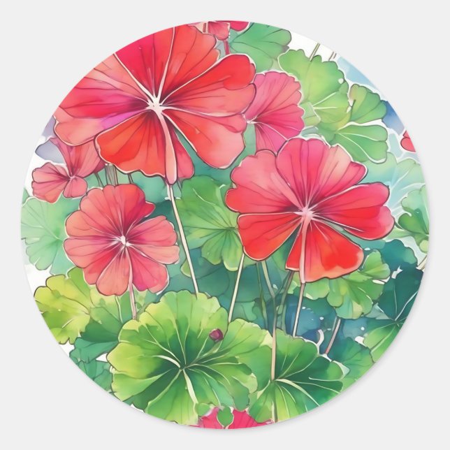 Adesivo Redondo Geranium Modern Watercolor (Frente)