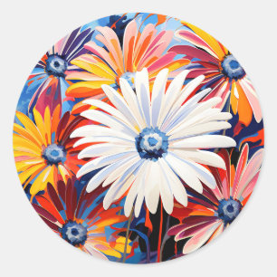 Adesivo Redondo Gerbera Daisies Vibrante Em Abstrato Negrito