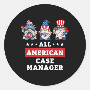 Adesivo Redondo Gerente Gnomos 4 de julho bandeira americana Usa