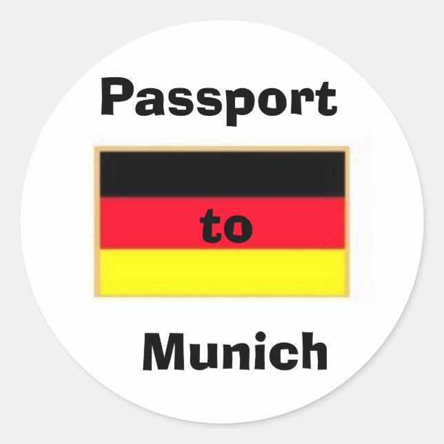 Adesivo Redondo german_flag_stickers, Passaporte para Munique (Frente)