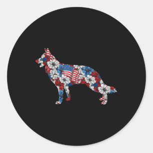 Adesivo Redondo German shepherd 4 De Julho Bandeira Americana Flor