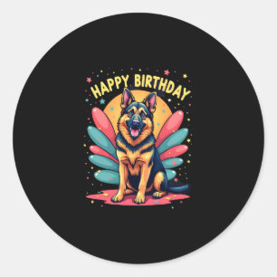 Adesivo Redondo German shepherd Cachorro Feliz Festa de Aniversári