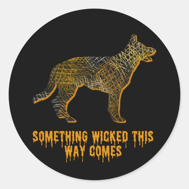 Adesivo Redondo German shepherd Cachorro Silhoueen Diversão Hallow (Frente)