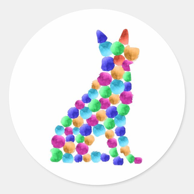 Adesivo Redondo German shepherd cão Aquarela pintura ponto (Frente)
