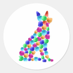 Adesivo Redondo German shepherd cão Aquarela pintura ponto