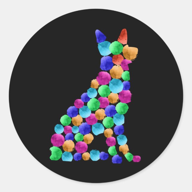 Adesivo Redondo German shepherd cão Aquarela pintura ponto (Frente)