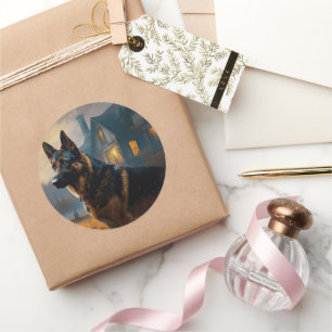 Adesivo Redondo German shepherd de Halloween assustado