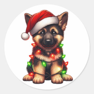 Adesivo Redondo German shepherd de Natal bonito