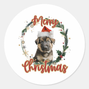 Adesivo Redondo German shepherd de Natal em Santa Hat