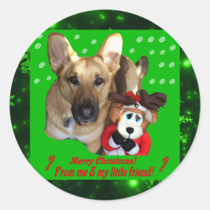 Adesivo Redondo German shepherd de Natal Merry Sticker