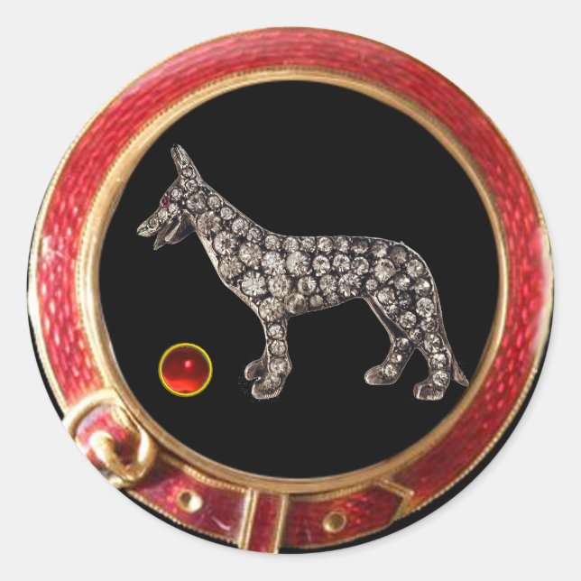 Adesivo Redondo German shepherd DE RETRATAÇÕES DO CACHORRO DA MINI (Frente)