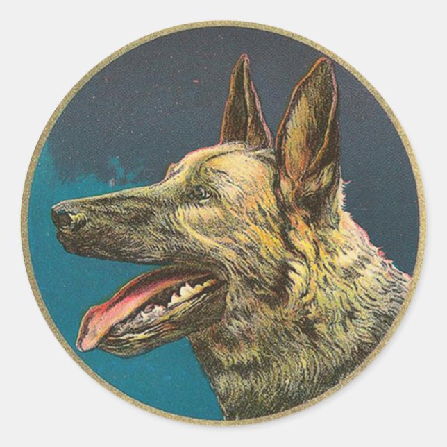 ADESIVO REDONDO GERMAN SHEPHERD DE RETRATAÇÕES DO CACHORRO MINIATU (Frente)