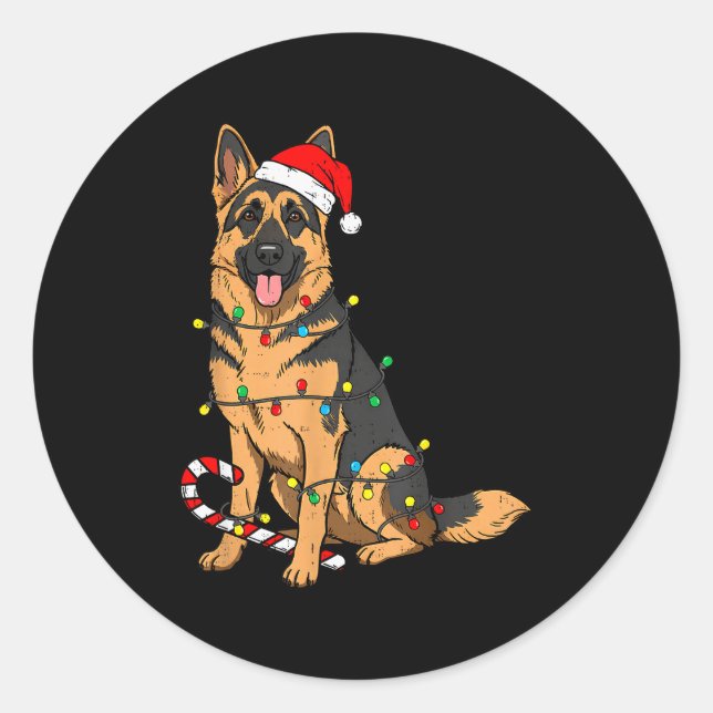 Adesivo Redondo German Shepherd Dog Christmas Lights Xmas Pet Dog  (Frente)
