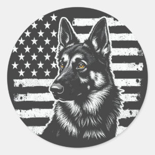 Adesivo Redondo German shepherd Dog USA American Flag 4 De Julho