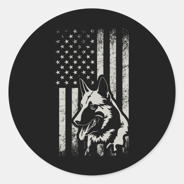 Adesivo Redondo German shepherd EUA Flag American Patriot Gift (Frente)