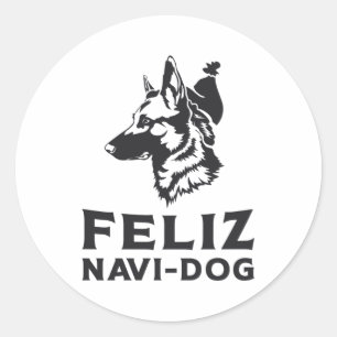 Adesivo Redondo German shepherd Feliz Navi-Dog Cães Vintage Anima
