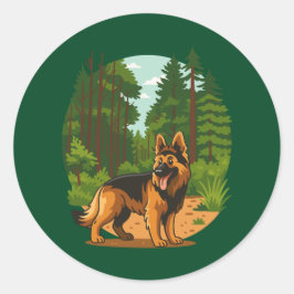 Adesivo Redondo German Shepherd Forest Adventure Dog