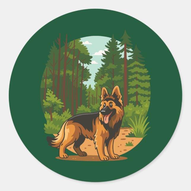 Adesivo Redondo German Shepherd Forest Adventure Dog  (Frente)