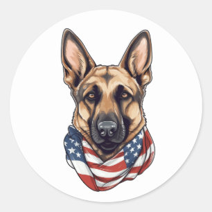 Adesivo Redondo German shepherd Patriótico Americano Bandeira Cão