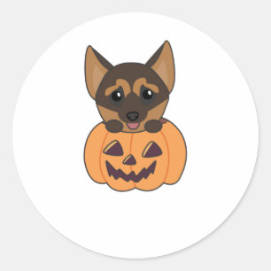 Adesivo Redondo German shepherd Pumpkin Feliz Dia das Bruxas