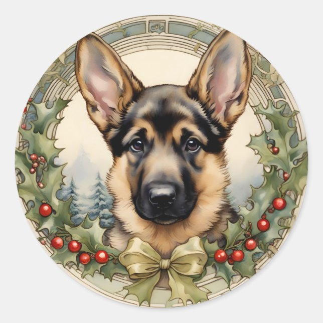 Adesivo Redondo German shepherd Puppy Vintage Vintage Stickers (Frente)