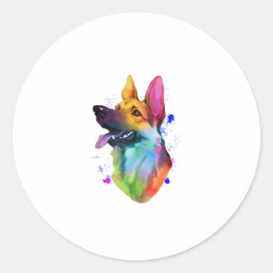 Adesivo Redondo German shepherd Rainbow Watercolor Paint Splatter