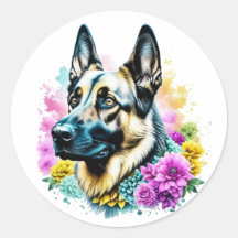 German shepherd rodeado por Flores