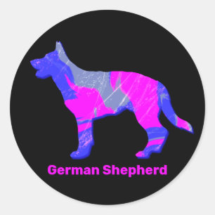 Adesivo Redondo German shepherd - Silhueta Rosa&Azul
