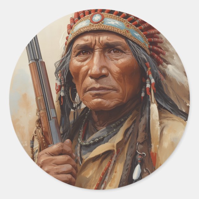 Adesivo Redondo Geronimo Indian Chief Warrior Portrait (Frente)