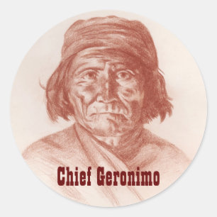 Adesivo Redondo Geronimo principal, retrato histórico indiano de