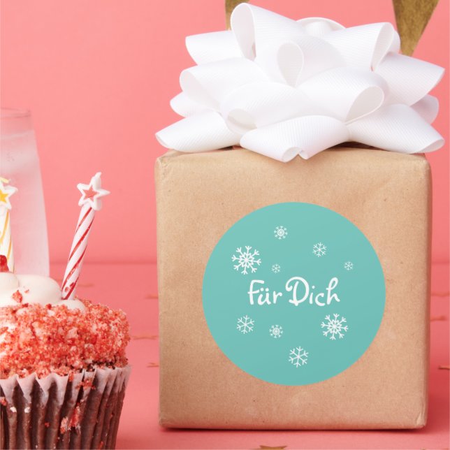 Adesivo Redondo Geschenkaufkleber - Schneesterne - türkis (Festa)