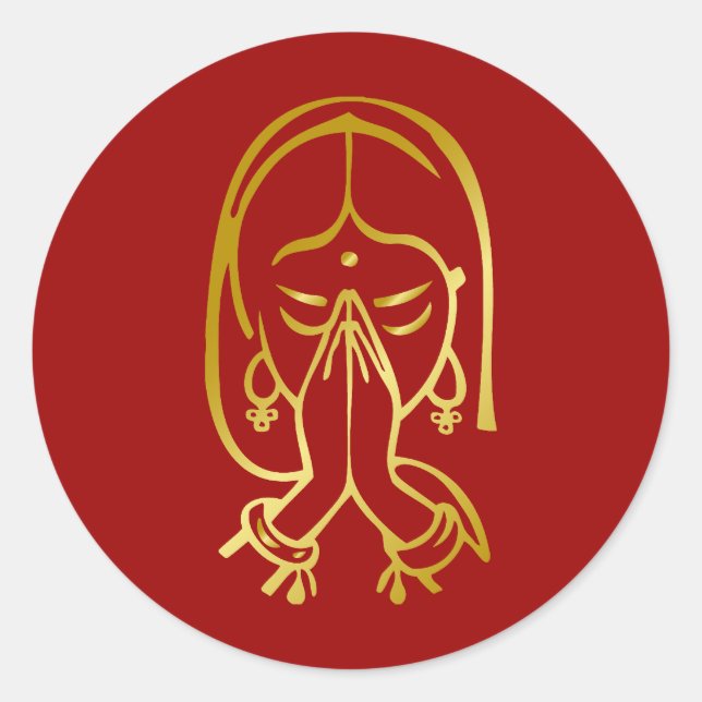 Adesivo Redondo Gesto de Boas-vindas da Índia - Namste (Frente)