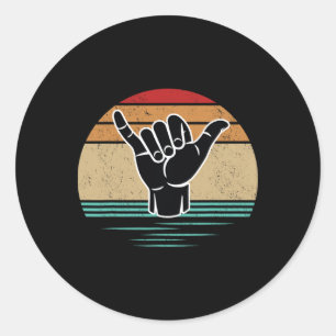 Adesivo Redondo Gesto de Mão de Surfista Engraçado Shaka Vintage R