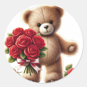 Adesivo Redondo Gesto Romântico do Urso de Teddy