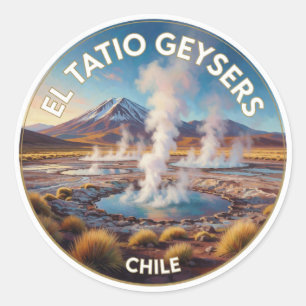 Adesivo Redondo Geysers El Tatio Chile Paisagem Vulcânica Andina