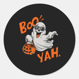 Adesivo Redondo Ghost Boo Yah Dia de as Bruxas engraçado Shirt Spo