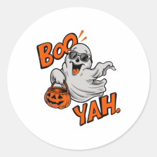 Adesivo Redondo Ghost Boo Yah Dia de as Bruxas engraçado Shirt Spo