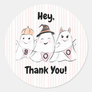 Adesivo Redondo Ghost Boos no Halloween, rosa-claro
