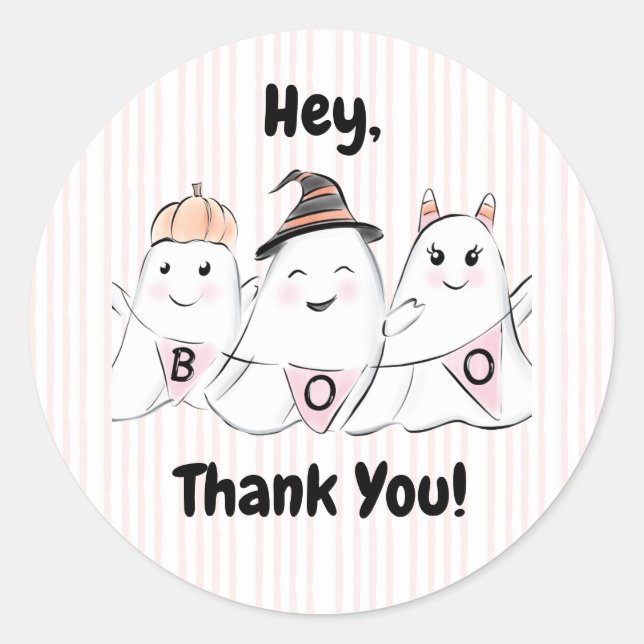 Adesivo Redondo Ghost Boos no Halloween, rosa-claro (Frente)