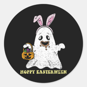 Adesivo Redondo Ghost Bunny Hoppy Easter Ovo Caça Primavera Wo