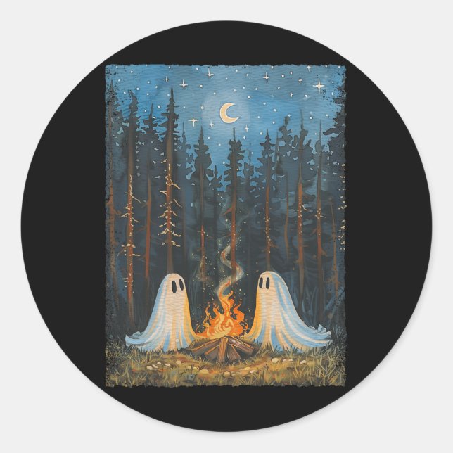 Adesivo Redondo Ghost Campfire Camping Lover Forest Gothic Hallowe (Frente)