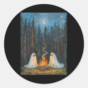 Adesivo Redondo Ghost Campfire Camping Lover Forest Gothic Hallowe