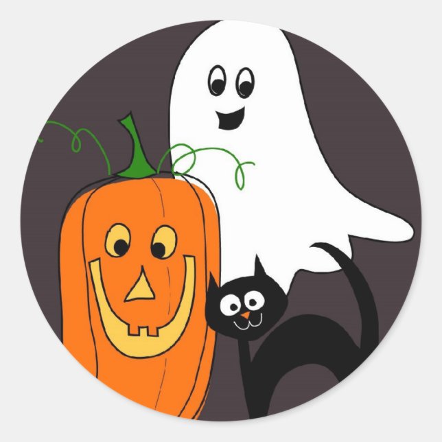 Adesivo Redondo Ghost Cat e Pumpkin Halloween Stickers (Frente)