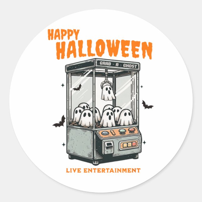 Adesivo Redondo Ghost Claw Game Happy Halloween (Frente)