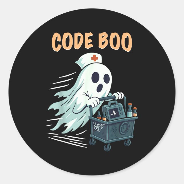Adesivo Redondo Ghost Code Boo In The Icu Nursing Gift For Hallowe (Frente)