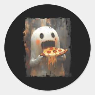 Adesivo Redondo Ghost Comendo Pizza Comida de Dia de as Bruxas eng