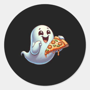 Adesivo Redondo Ghost Comendo Pizza Homens de Halloween Mulheres C